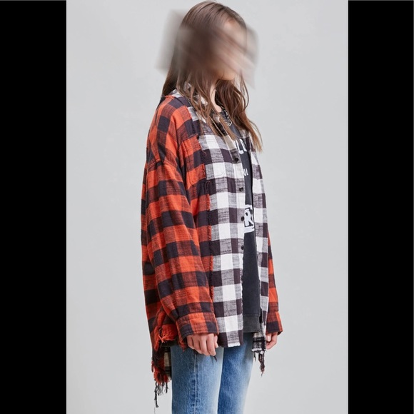 R13 WHITE & RED DROP NECK COMBO WORK SHIRT. Size Large - Picture 6 of 13